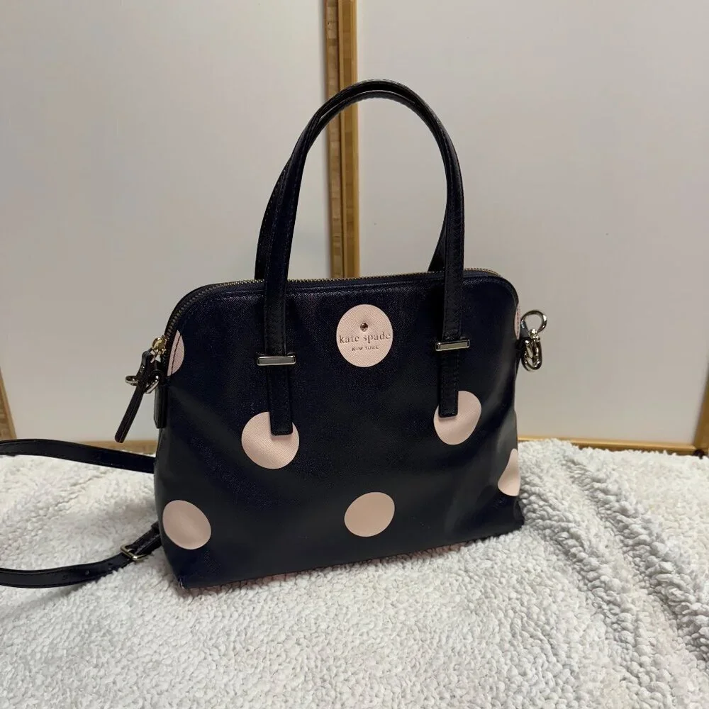 kate spade new‎ york Crossbody Bag Navy w/ Pale Pink Dots Preloved